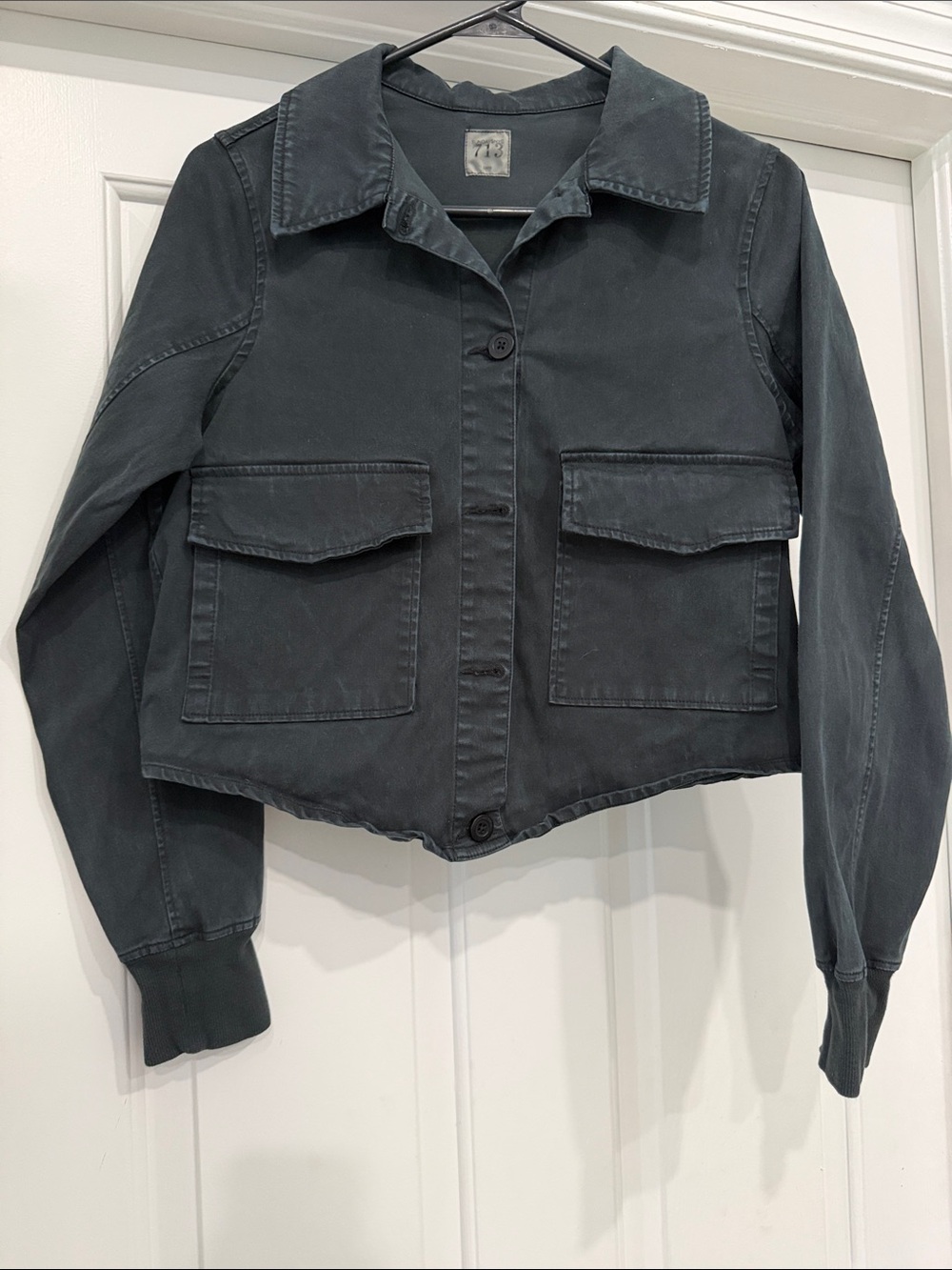 Cropped Utility Jacket in Charcoal with Front Flap Pockets